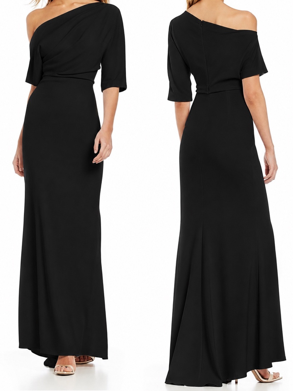 Badgley Mischka Black One-Shoulder Evening Gown